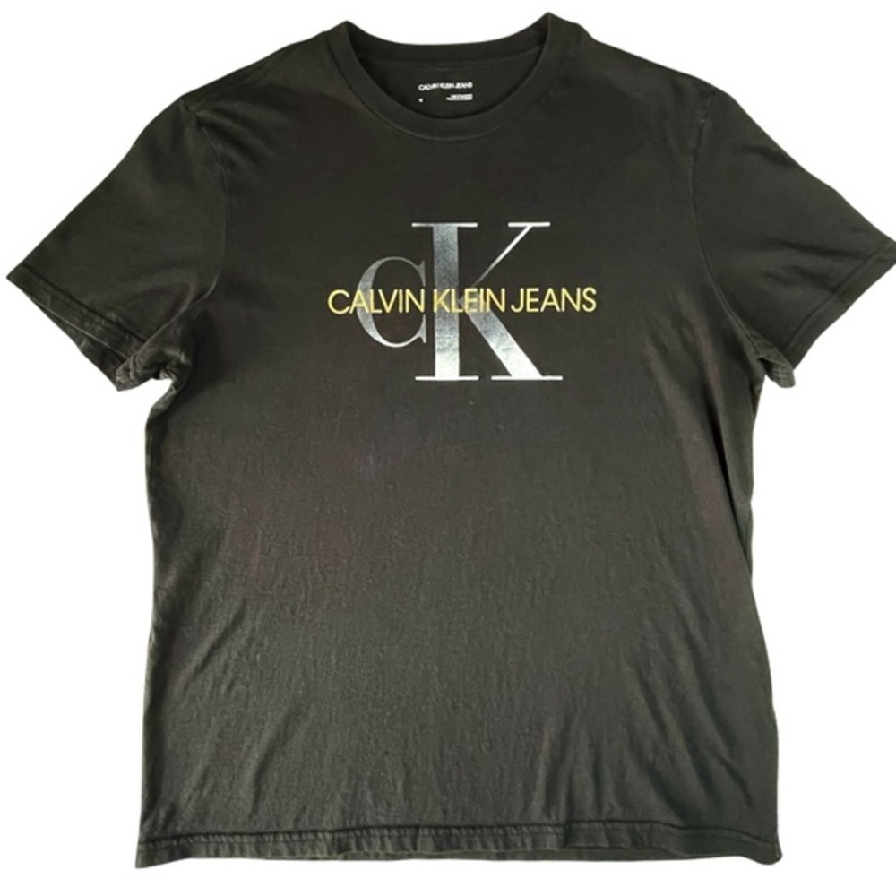 Calvin Klein Men's Jeans Crew Neck Cotton Logo T-Shirt Black SzM Metallic Gold